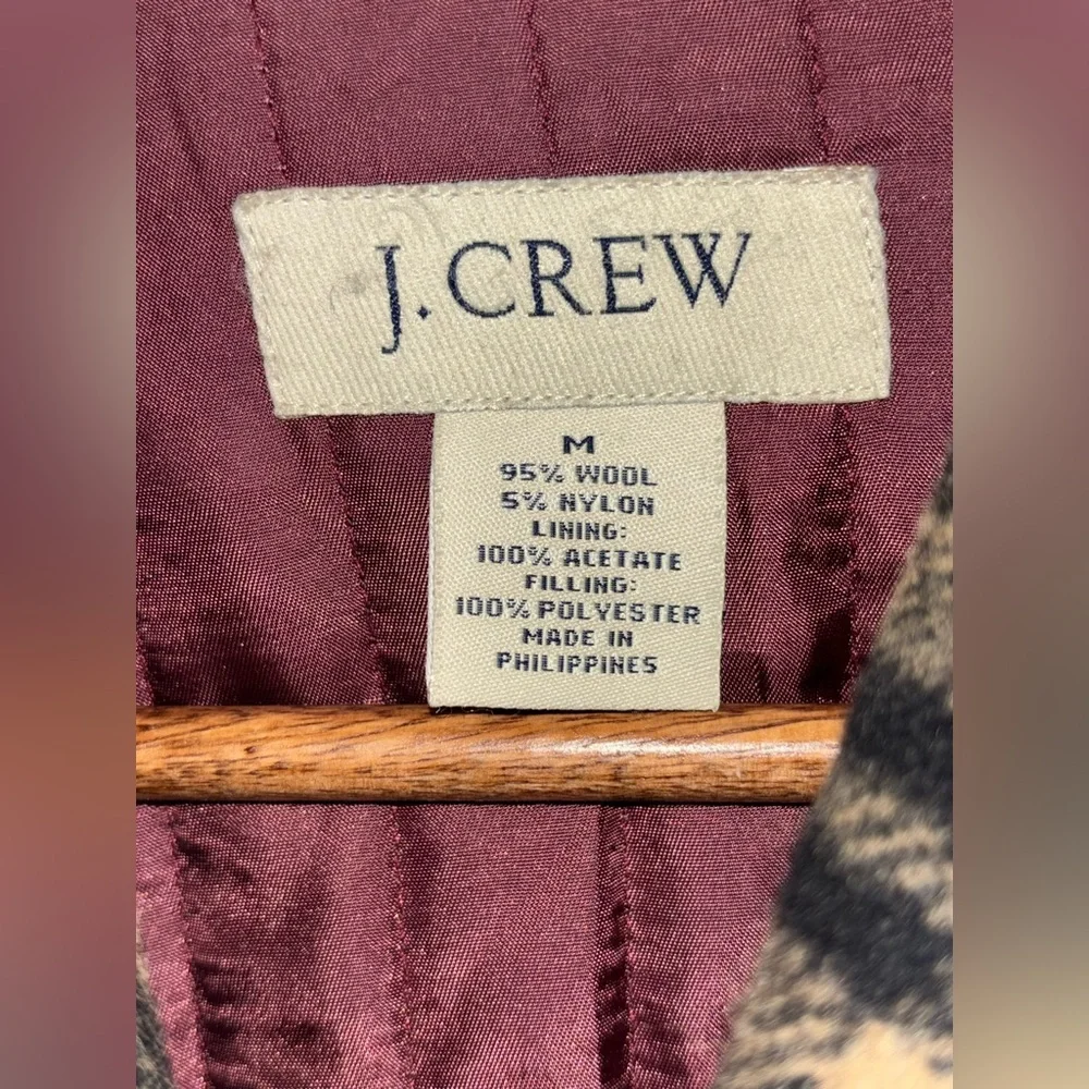J. CREW Men's Wool Coat‎ Plaid Jacket Tan Flannel Quilted Heavy Lined Medium